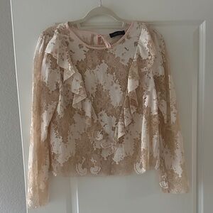 Elegant Lace Ruffle Blouse - Pink